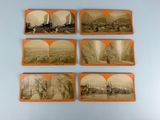 six old photographs of a mountain range with a view of a town