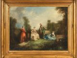 une image d'un tableau représentant un groupe de personnes dans un parc