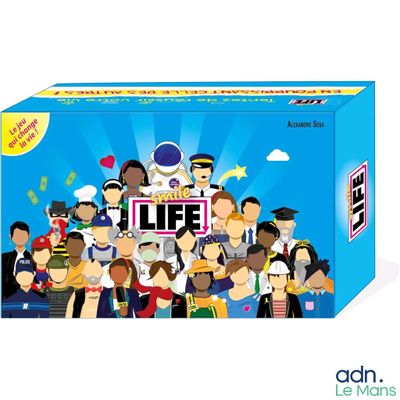 une boîte du jeu de société « Life » avec un groupe de personnes