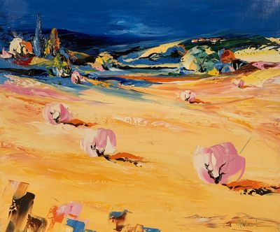 a painting of a painting of a desert scene