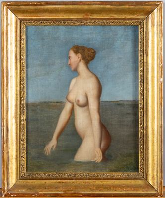 l'image d'un tableau représentant une femme nue dans un cadre doré
