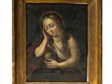 an old painting of a woman holding a baby in her lap