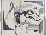 a black and white picture of a horse in a frame