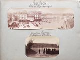two old photos of people walking down the street