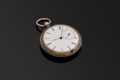 Montre à ancre en argent à dix rubis, points gravés, fond gu…