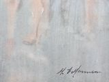 an oil painting of a woman in a white dress and a man in a black suit