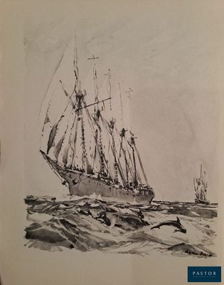 une image représentant un dessin d'un bateau en mer