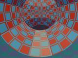 an image of a painting of a blue and red geometric design