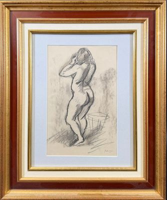 un dessin représentant une femme nue dans un cadre doré