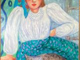 tableau représentant une femme avec un chat sur les genoux