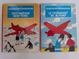 deux livres pour enfants posés sur une surface blanche, avec un avion rouge