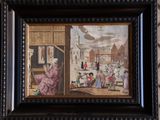 framed picture of a painting of a woman in a pink dress and a man in a pink robe