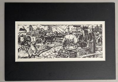drawing of a black and white picture of people in a market