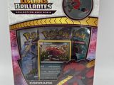 a close up of a box with a pokemon card on it