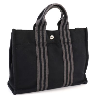 sac fourre-tout en toile noire avec des rayures grises sur les côtés