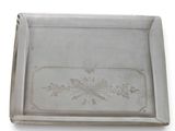 rectangular silver tray with flowers and birds on it on a white background