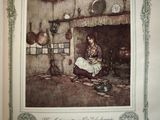 a picture of a picture of a woman sitting in front of a fire place