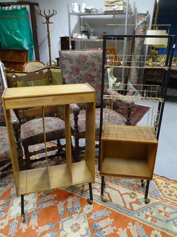 VINTAGE : étagère et meuble à musique bois et métal sur piètement...