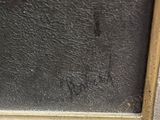a close up of a painting of a bird on a ledge