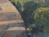 a painting on the wall of a building with a clock on it