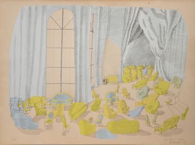 dessin représentant un groupe de personnes assises dans une pièce dotée d'une fenêtre