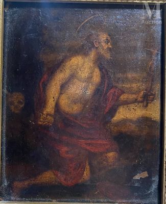 un vieux tableau représentant un homme armé d'une épée dans une pièce