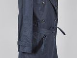 an image of a blue trench coat on a mannequin stand