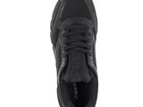 men ' s sneakers in black leather and mesh with laces