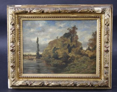 Louis-Georges BRILLOUIN (1817-1893): "Paysage à l'étang", hu…