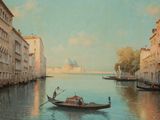 un tableau représentant une gondole descendant le fleuve