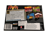 a back cover of a video game with a picture of a castle