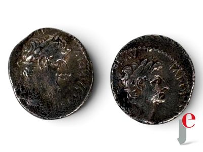 deux pièces romaines, dont l'une représente la tête d'un homme et l'autre celle d'une femme
