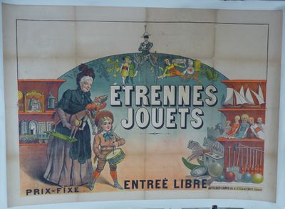 une grande affiche représentant une femme et un enfant dans un magasin