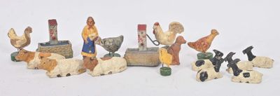 Ferme en composition ou plâtre (usures d'usage) avec fermièr…