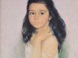 portrait of a young girl in a white dress with long black hair