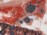 painting of a red and blue abstract painting on a white background