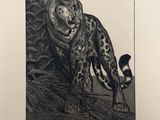 drawing of a leopard with a bird in its mouth