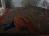 a painting of a bird and a bird on a table