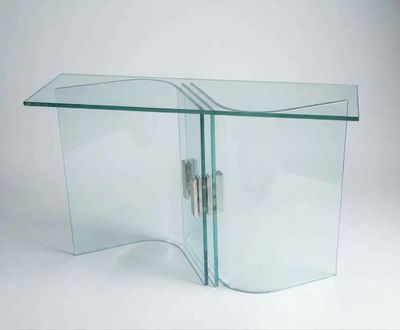 an image of a glass console table with a glass top