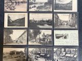 several old black and white photographs of old buildings and cars