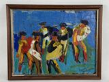 une image d'un tableau représentant un groupe de personnes sur une plage