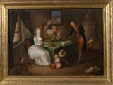 an image of a painting of a family sitting around a table