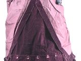 an image of a woman in a pink and purple dress on a white background
