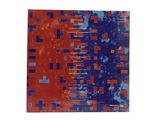 an image of a red and blue poster with squares on it
