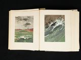 two pictures of a boat in the water on the pages of a book