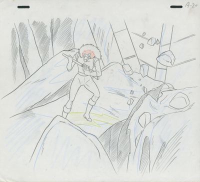 dessin représentant un homme en combinaison spatiale debout au sommet d'une montagne