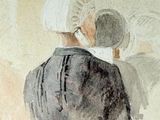 a painting of a man and a woman sitting in front of a window