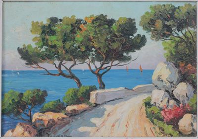 un tableau représentant une route qui mène à l'océan