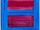 a painting of a blue and red square with a red stripe