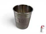 an image of a silver cup on a white background with a red and white logo